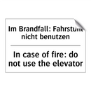 Im Brandfall: Fahrstuhl nicht /.../ - In case of fire: do not use the /.../