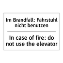 Im Brandfall: Fahrstuhl nicht /.../ - In case of fire: do not use the /.../