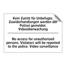 Kein Zutritt für Unbefugte. Zuwiderhandlungen /.../ - No access for unauthorized persons. /.../