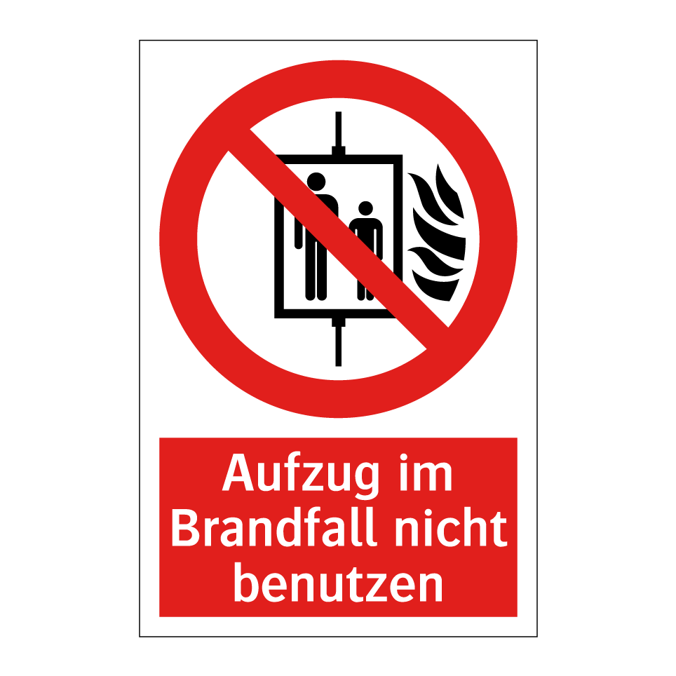AUA SIGNALETIQUE Brandschutzschild – „Im Brandfall Aufzug Nicht Benutzen“, Alu-Dibond 3 Mm, 150x210 Mm