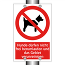 Hunde dürfen nicht frei herumlaufen und das Gebiet verunreinigen