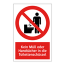 Kein Müll oder Handtücher in die Toilettenschüssel