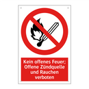 Kein offenes Feuer; Offene Zündquelle und Rauchen verboten