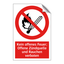 Kein offenes Feuer; Offene Zündquelle und Rauchen verboten
