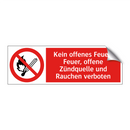 Kein offenes Feuer: Feuer, offene Zündquelle und Rauchen verboten