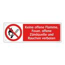 Keine offene Flamme, Feuer, offene Zündquelle und Rauchen verboten