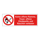 Keine offene Flamme, Feuer, offene Zündquelle und Rauchen verboten