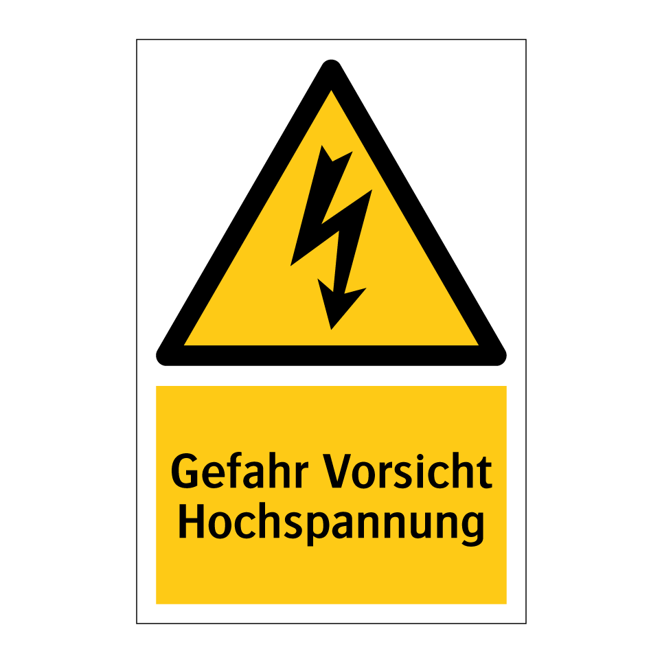 Gefahr Hochspannung fernhalten Zeichen auf weißem Hintergrund 9881894