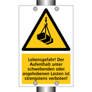 Lebensgefahr! Der Aufenthalt unter schwebenden oder angehobenen Lasten ist strengstens verboten!