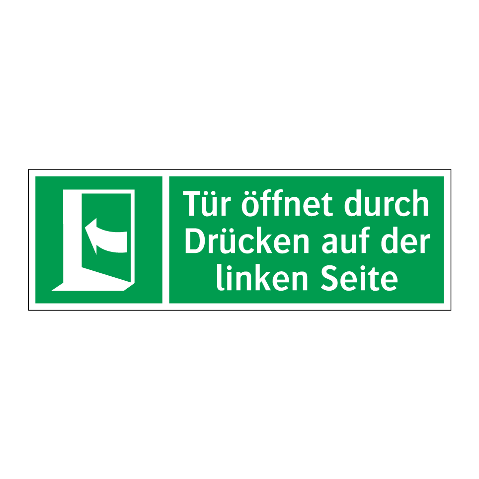 Kauf Tür öffnet durch Drücken auf der linken Seite schild | SignOnline ...