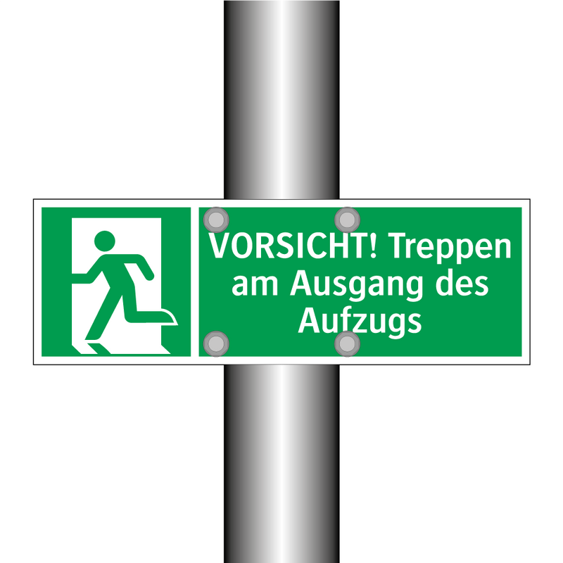 VORSICHT! Treppen am Ausgang des Aufzugs
