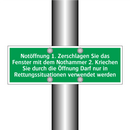 Notöffnung 1. Zerschlagen Sie das Fenster mit dem Nothammer /../