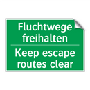 Fluchtwege freihalten - Keep escape routes clear