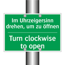 Im Uhrzeigersinn drehen, um zu /.../ - Turn clockwise to open