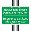 Notausgang diesen Durchgang freihalten /.../ - Emergency exit keep this passage /.../