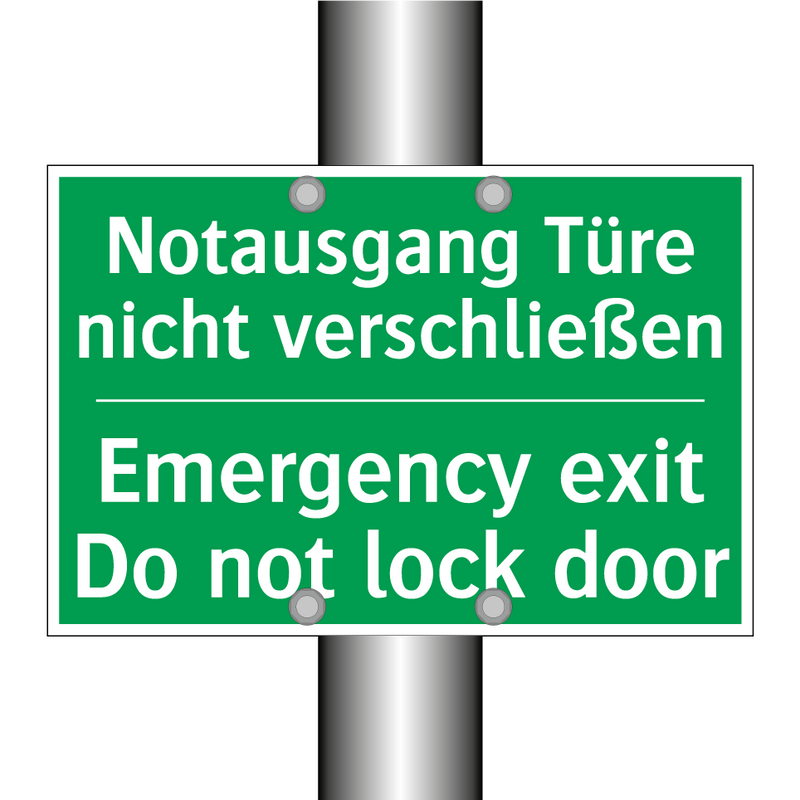 Notausgang Türe nicht verschließen /.../ - Emergency exit Do not lock door /.../