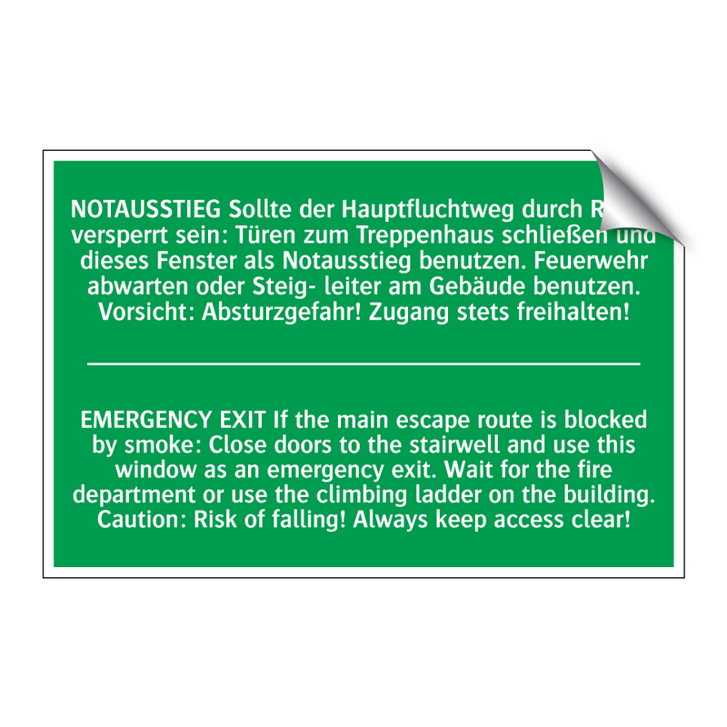 NOTAUSSTIEG Sollte der Hauptfluchtweg /.../ - EMERGENCY EXIT If the main escape /.../