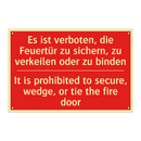 Es ist verboten, die Feuertür /.../ - It is prohibited to secure, wedge, /.../