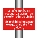 Es ist verboten, die Feuertür /.../ - It is prohibited to secure, wedge, /.../