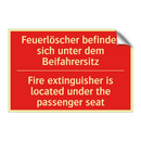 Feuerlöscher befindet sich unter /.../ - Fire extinguisher is located under /.../
