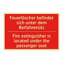 Feuerlöscher befindet sich unter /.../ - Fire extinguisher is located under /.../