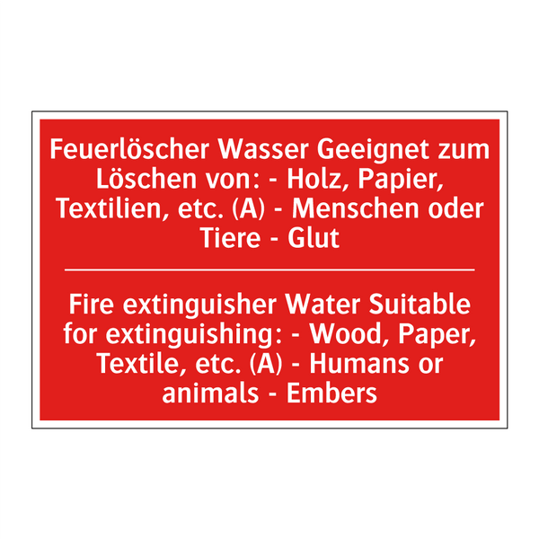 Feuerlöscher Wasser Geeignet zum /.../ - Fire extinguisher Water Suitable /.../