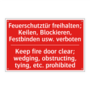 Feuerschutztür freihalten; Keilen, /.../ - Keep fire door clear; wedging, /.../