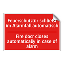 Feuerschutztür schließt im Alarmfall /.../ - Fire door closes automatically /.../