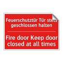 Feuerschutztür Tür stets geschlossen /.../ - Fire door Keep door closed at /.../