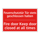 Feuerschutztür Tür stets geschlossen /.../ - Fire door Keep door closed at /.../