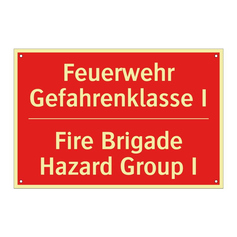 Feuerwehr Gefahrenklasse I - Fire Brigade Hazard Group I