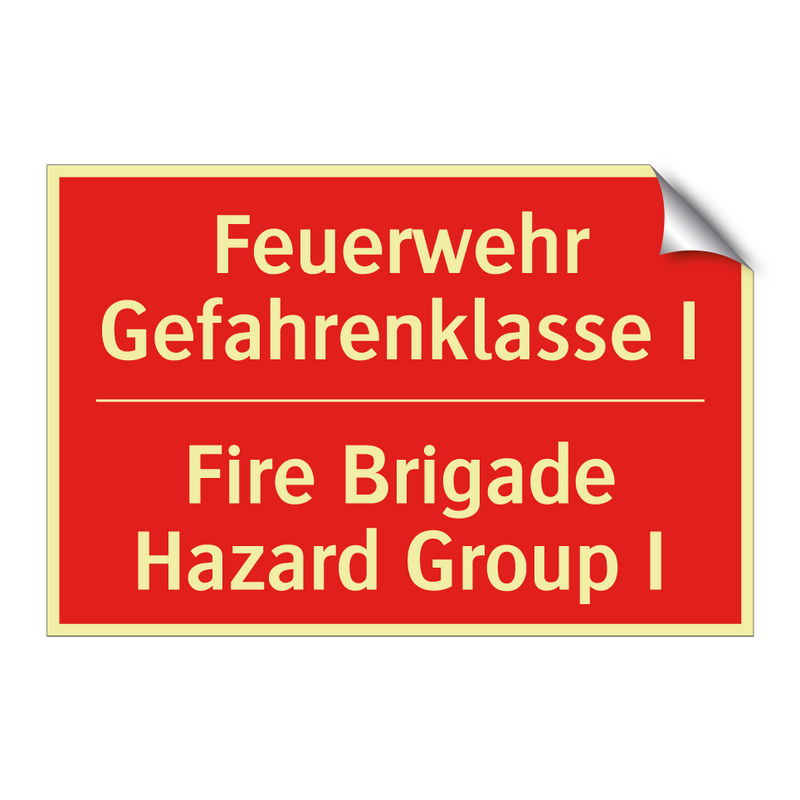 Feuerwehr Gefahrenklasse I - Fire Brigade Hazard Group I