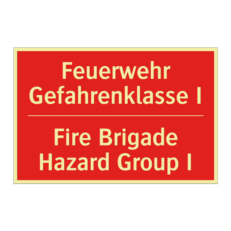 Feuerwehr Gefahrenklasse I - Fire Brigade Hazard Group I