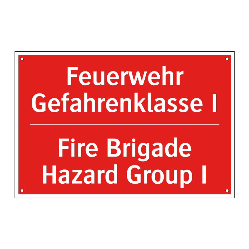 Feuerwehr Gefahrenklasse I - Fire Brigade Hazard Group I