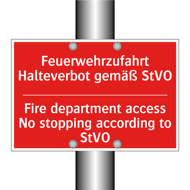Feuerwehrzufahrt Halteverbot gemäß /.../ - Fire department access No stopping /.../