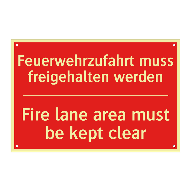 Feuerwehrzufahrt muss freigehalten /.../ - Fire lane area must be kept clear/.../