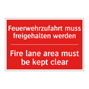 Feuerwehrzufahrt muss freigehalten /.../ - Fire lane area must be kept clear/.../