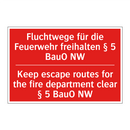Fluchtwege für die Feuerwehr freihalten /.../ - Keep escape routes for the fire /.../