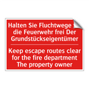 Halten Sie Fluchtwege für die /.../ - Keep escape routes clear for the /.../