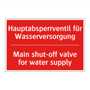 Hauptabsperrventil für Wasserversorgung/.../ - Main shut-off valve for water /.../