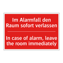 Im Alarmfall den Raum sofort verlassen/.../ - In case of alarm, leave the room /.../