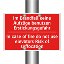 Im Brandfall keine Aufzüge benutzen /.../ - In case of fire do not use elevators /.../