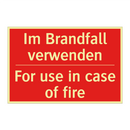 Im Brandfall verwenden - For use in case of fire