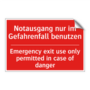 Notausgang nur im Gefahrenfall /.../ - Emergency exit use only permitted /.../