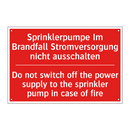 Sprinklerpumpe Im Brandfall Stromversorgung /.../ - Do not switch off the power supply /.../
