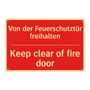 Von der Feuerschutztür freihalten/.../ - Keep clear of fire door