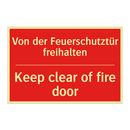 Von der Feuerschutztür freihalten/.../ - Keep clear of fire door