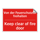 Von der Feuerschutztür freihalten/.../ - Keep clear of fire door
