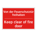 Von der Feuerschutztür freihalten/.../ - Keep clear of fire door