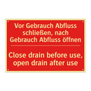 Vor Gebrauch Abfluss schließen, /.../ - Close drain before use, open drain /.../